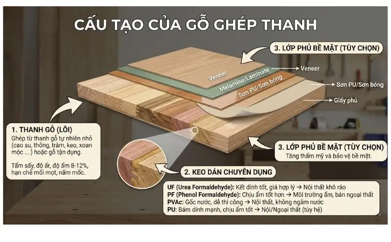 Cấu tạo của gỗ ghép thanh