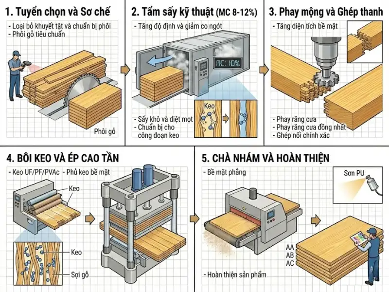 Quy trình sản xuất gỗ thông ghép 
