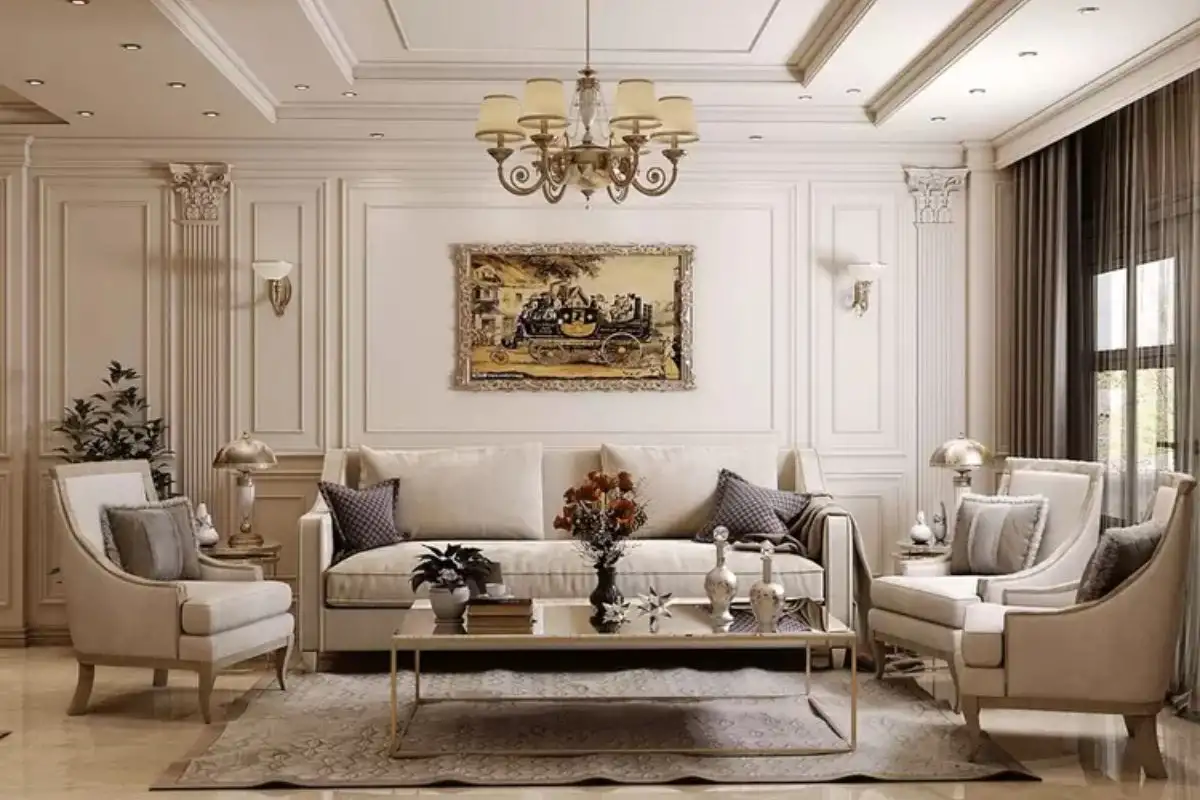 Phòng khách tân cổ điển tối giản trong chi tiết
