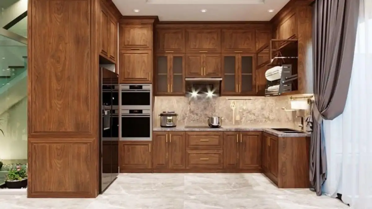 Tủ bếp gỗ óc chó bền bỉ