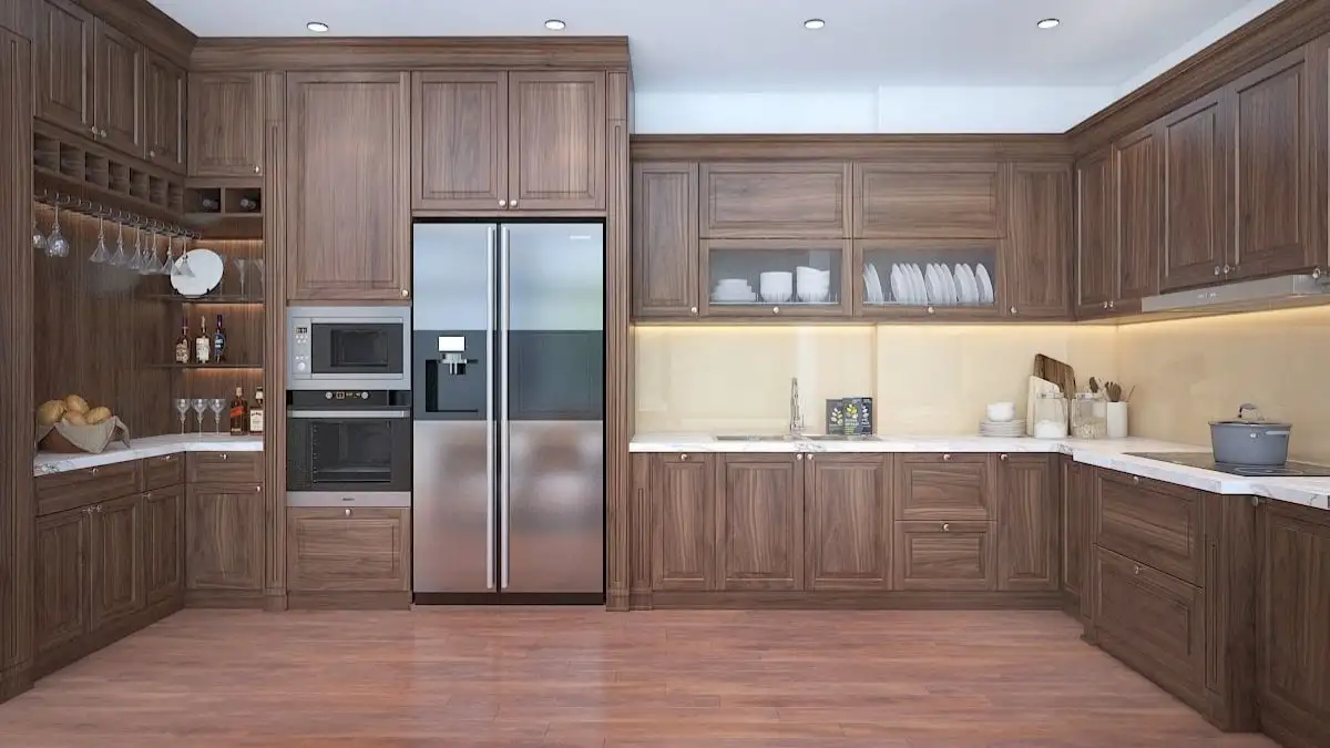 Tủ bếp gỗ óc chó thời thượng