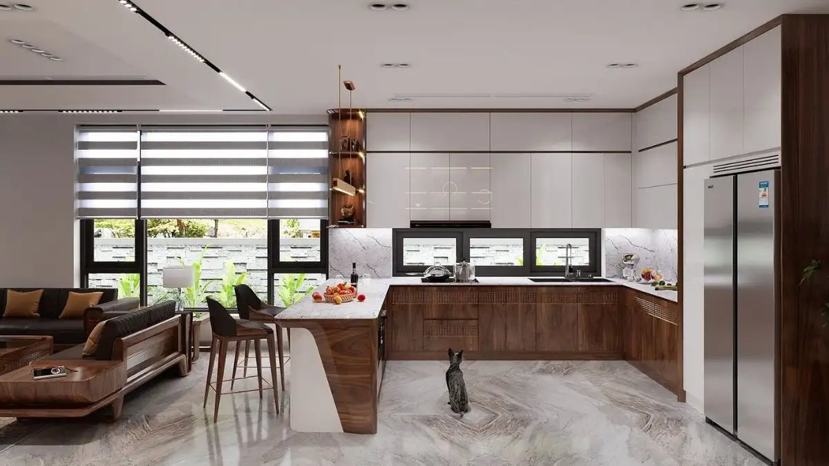 Tủ bếp gỗ óc chó đa năng