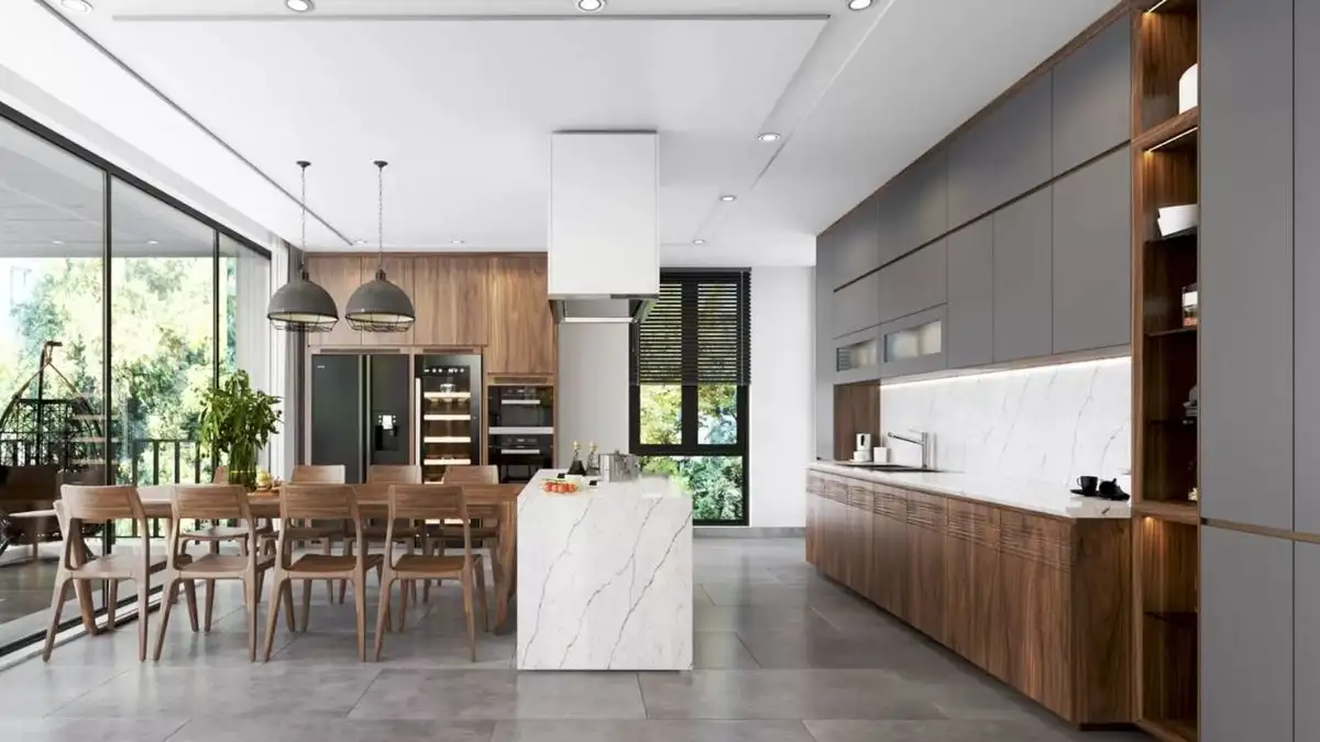 Tủ bếp gỗ tone sáng tinh tế