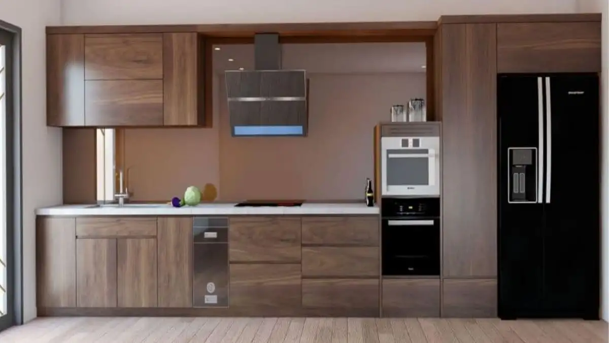 Tủ bếp gỗ óc chó tone trầm