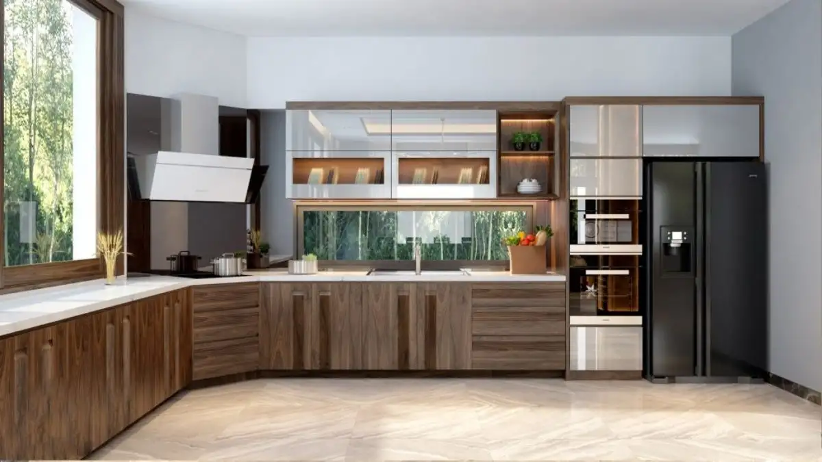 Tủ bếp gỗ óc chó tinh tế