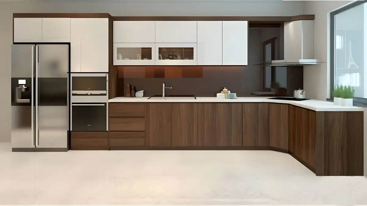 Tủ bếp gỗ óc chó tối ưu nhà phố