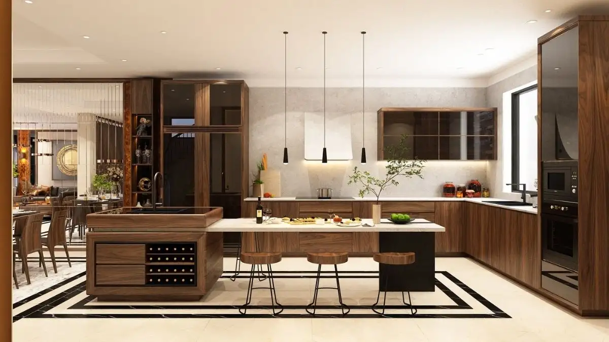 Tủ bếp gỗ óc chó kháng nước