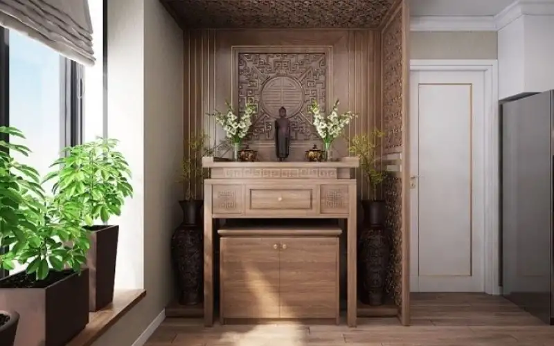 Tủ thờ gỗ đặt tại phòng khách