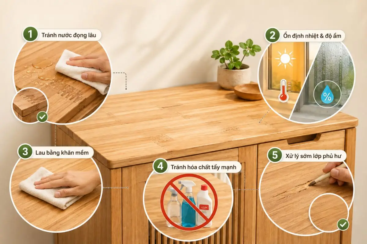Cách bảo quản và vệ sinh gỗ ghép tràm