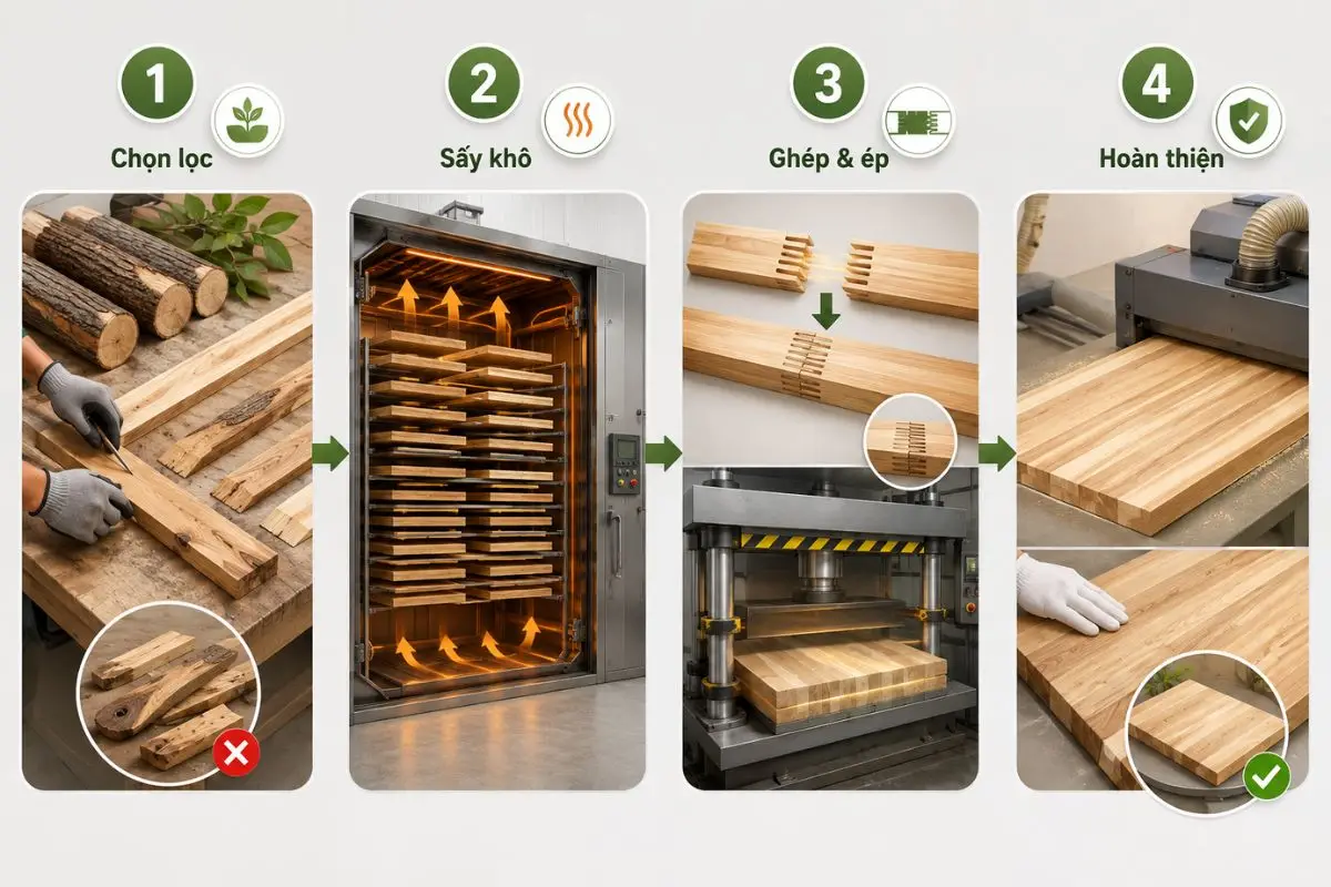 Gỗ ghép tràm được sản xuất như thế nào?
