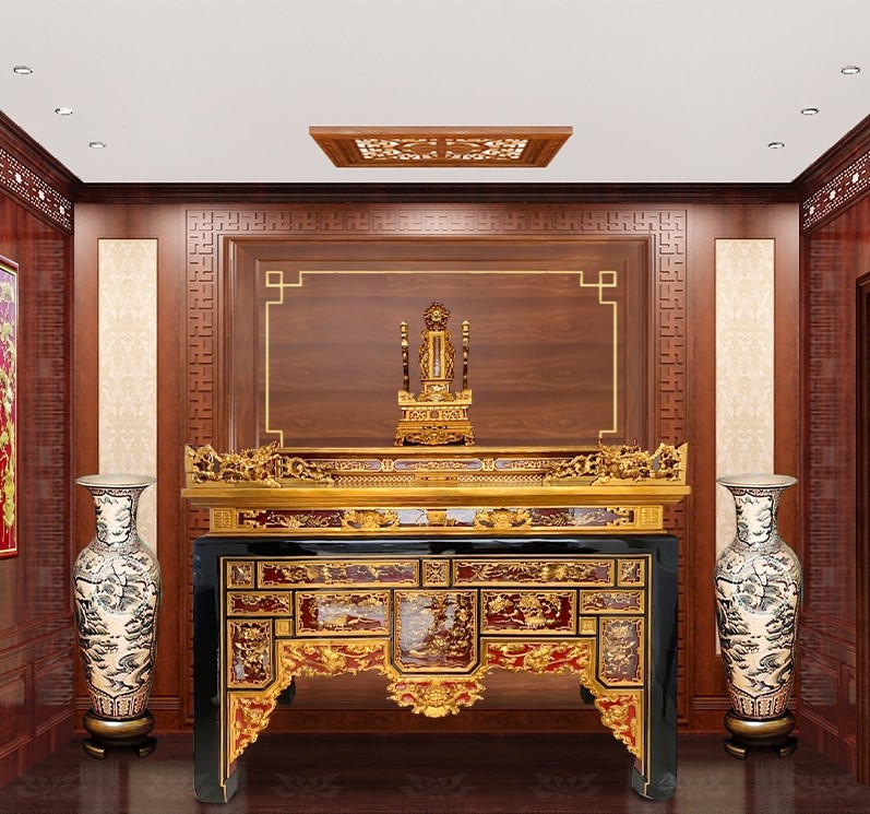 Bàn Thờ Gỗ Công Nghiệp Sơn Son Thếp Vàng