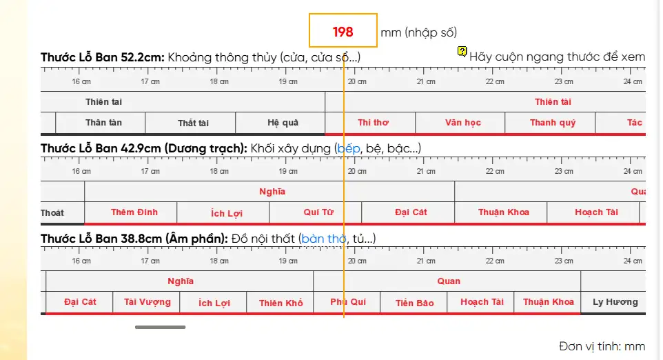 Tra cúu thước lỗ ban online
