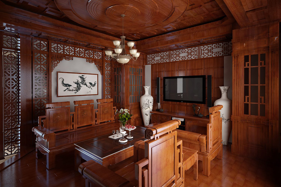 Mẫu trần gỗ tự nhiên cho phòng khách