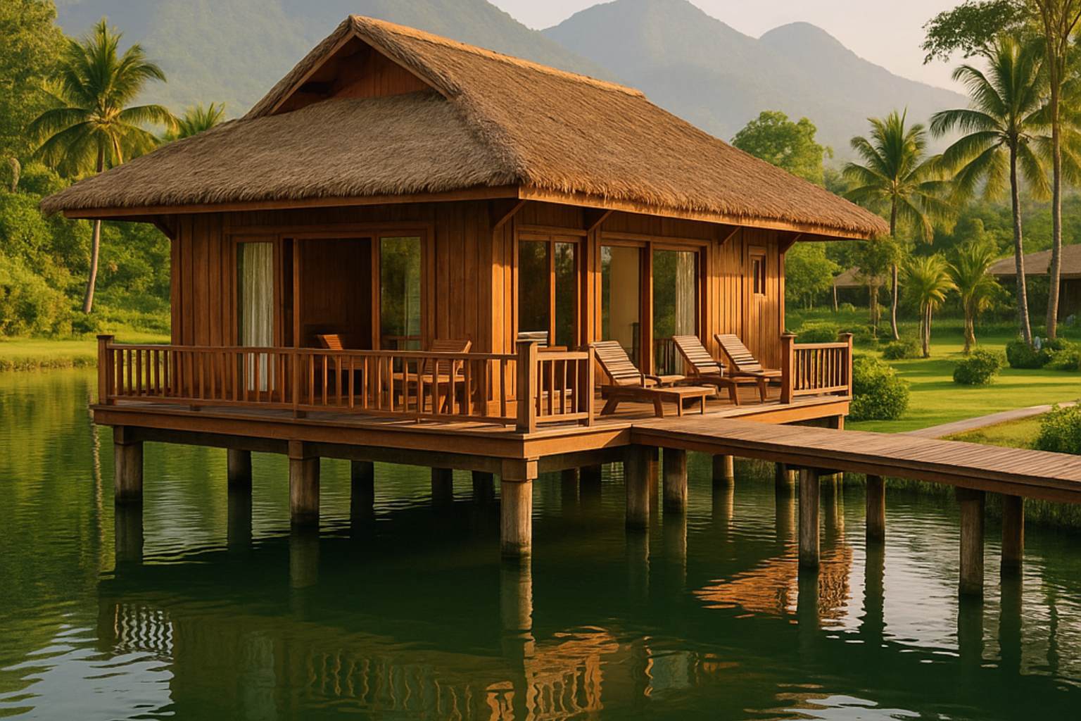 Nhà sàn view hồ thích hợp cho resort nghỉ dưỡng