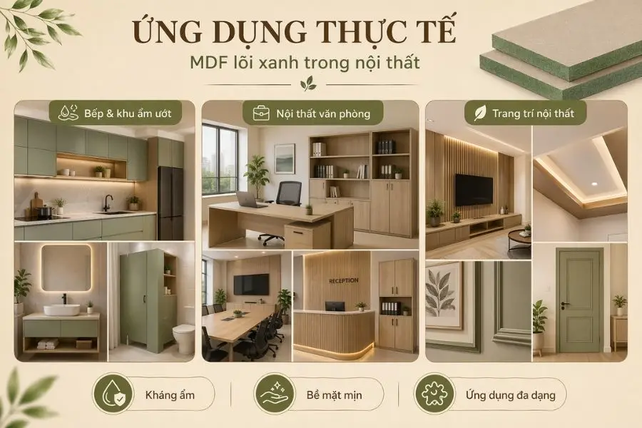 Ứng dụng thực tế MDF lõi xanh chống ẩm