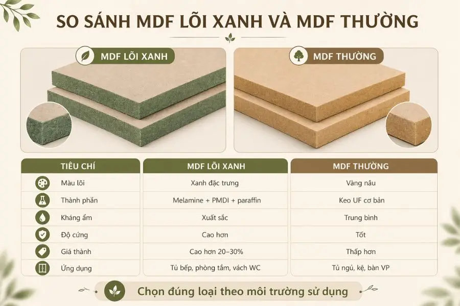 So sánh MDF lõi xanh và MDF thường