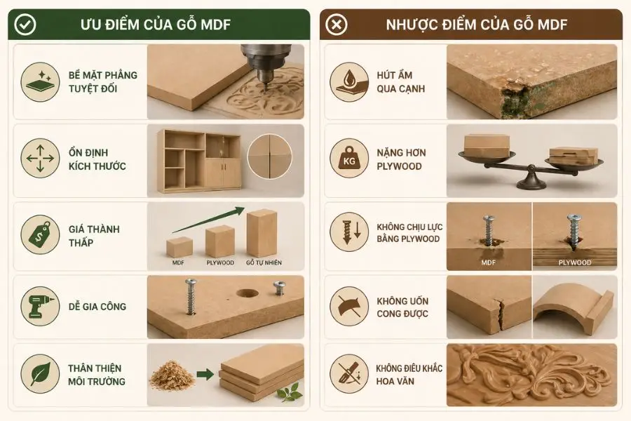 Ưu và nhược điểm gỗ MDF