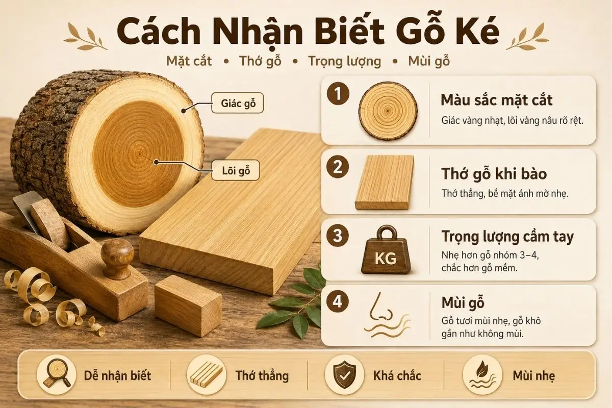  Nhận biết gỗ ké qua 4 yếu tố: mặt cắt, thớ gỗ, trọng lượng và mùi gỗ